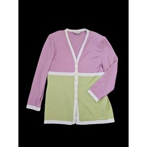 St.John By Marie Gray Colorblock Maximalist Pink Green Cardigan sz L